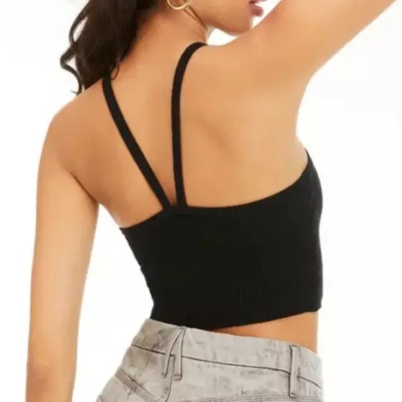 Good American Black Cropped Sweater Tank Sz 3/4 Flat Rib Strappy Back - Picture 2 of 9